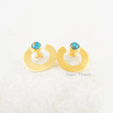 Blue Copper Turquoise Stud Earrings - Solid Silver - Gold Plated Studs - 7x7mm Round - Custom Jewelry - Gift For Loved One -Jewelry For Prom